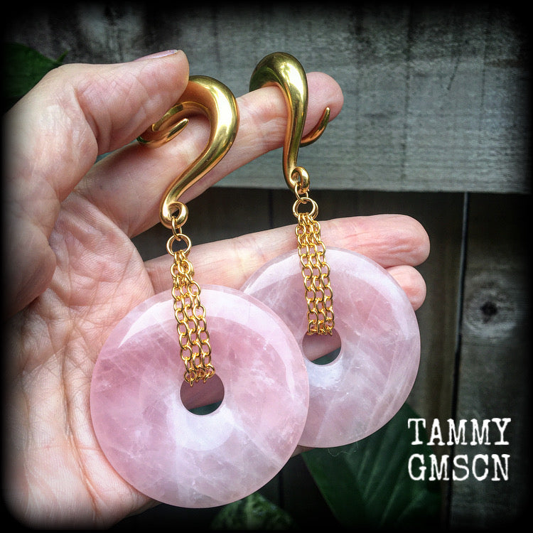 Rose quartz ear weights-Gauged earrings