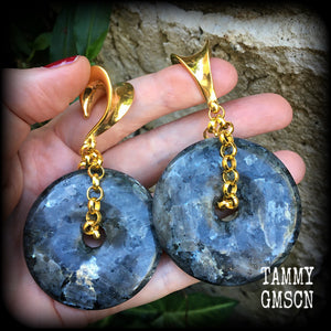 Labradorite gauged earrings-Ear weights