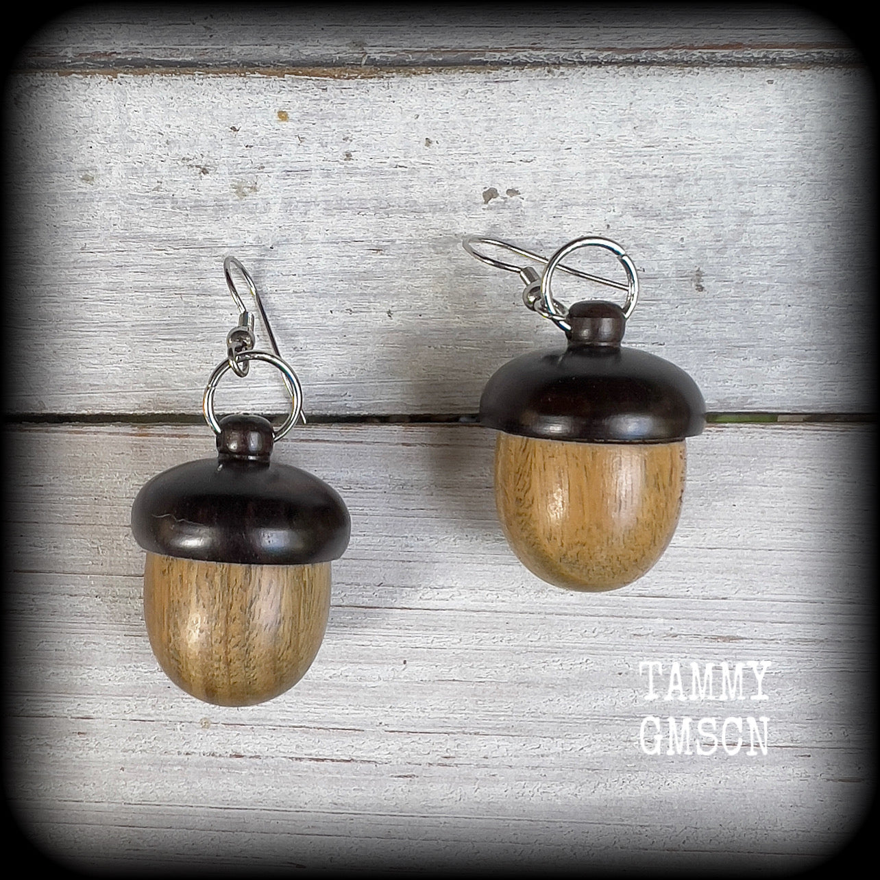 Sandalwood acorn stash pot earrings