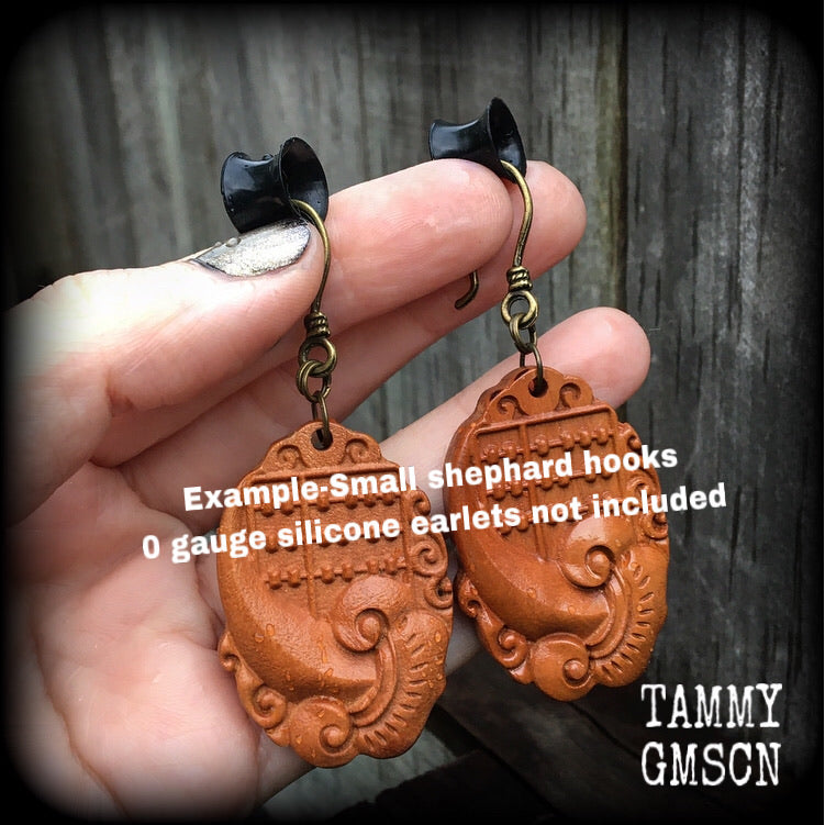 Carved Wood earrings-Lotus and abacus ear hangers