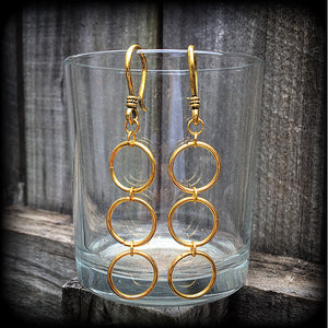 Circle earrings Geometric earrings 8 gauge ear weights Ear hangers Gold circle earrings Sacred geometry earrings Pierced ears Tunnel dangles Ear gauges Geometric body jewelry Stretched ears Stretched lobes Gauged earrings Gauged ears