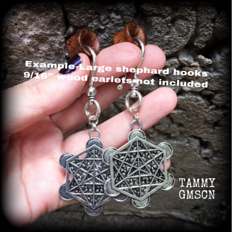 Metatrons cube earrings Geometric earrings Ear hangers 2 gauge ear weights Pierced ears Tunnel dangles Stretched lobes Body jewelry Gauges  Archangel Metatron Meditation tools healing Protection Cleansing spells