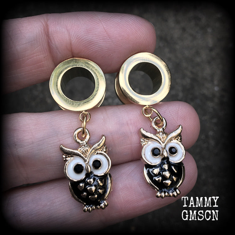 Owl tunnel earrings