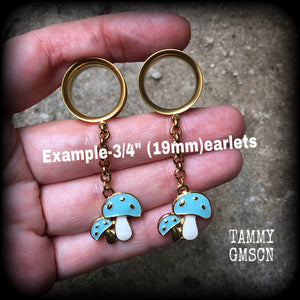 Blue meanies tunnel earrings-Mushrooms earrings