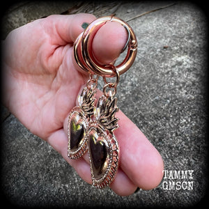 Sacred heart hoop gauged earrings