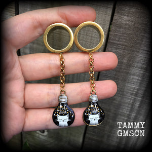 Quirky cat tunnel earrings-Tunnel dangles