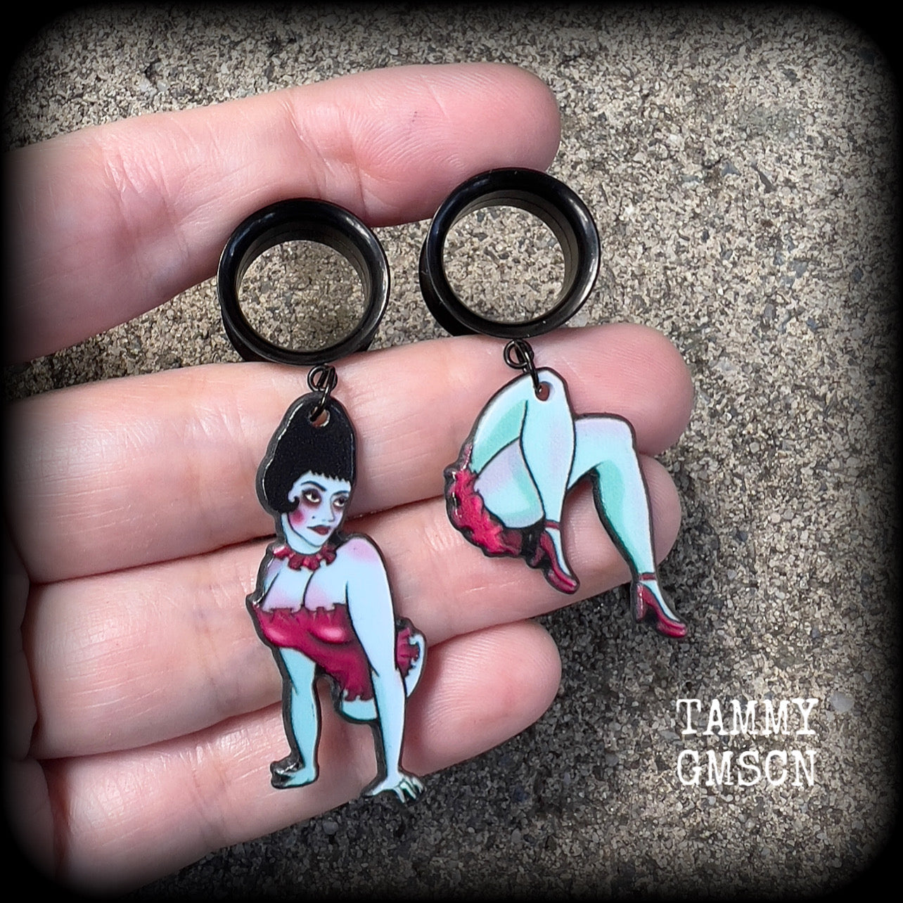 Beetlejuice earrings-Magicians assistant tunnel earrings