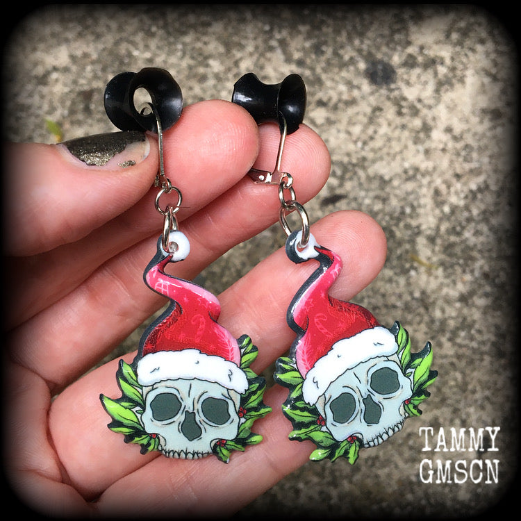 Santa claus skull earrings-Christmas earrings