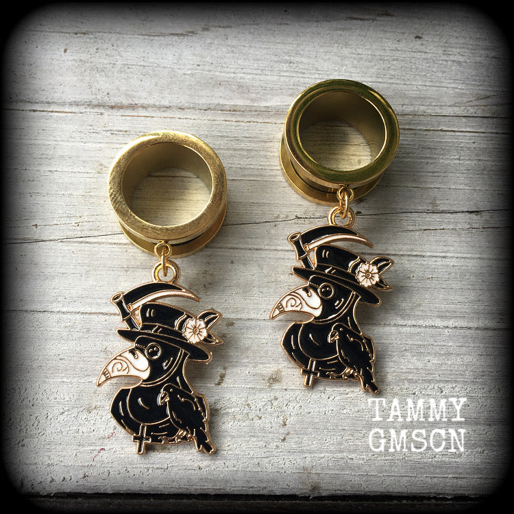 Plague doctor tunnel earrings