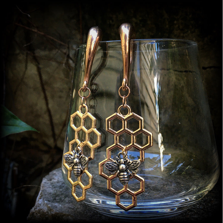 Beehive gauged earrings-Honeycomb earrings