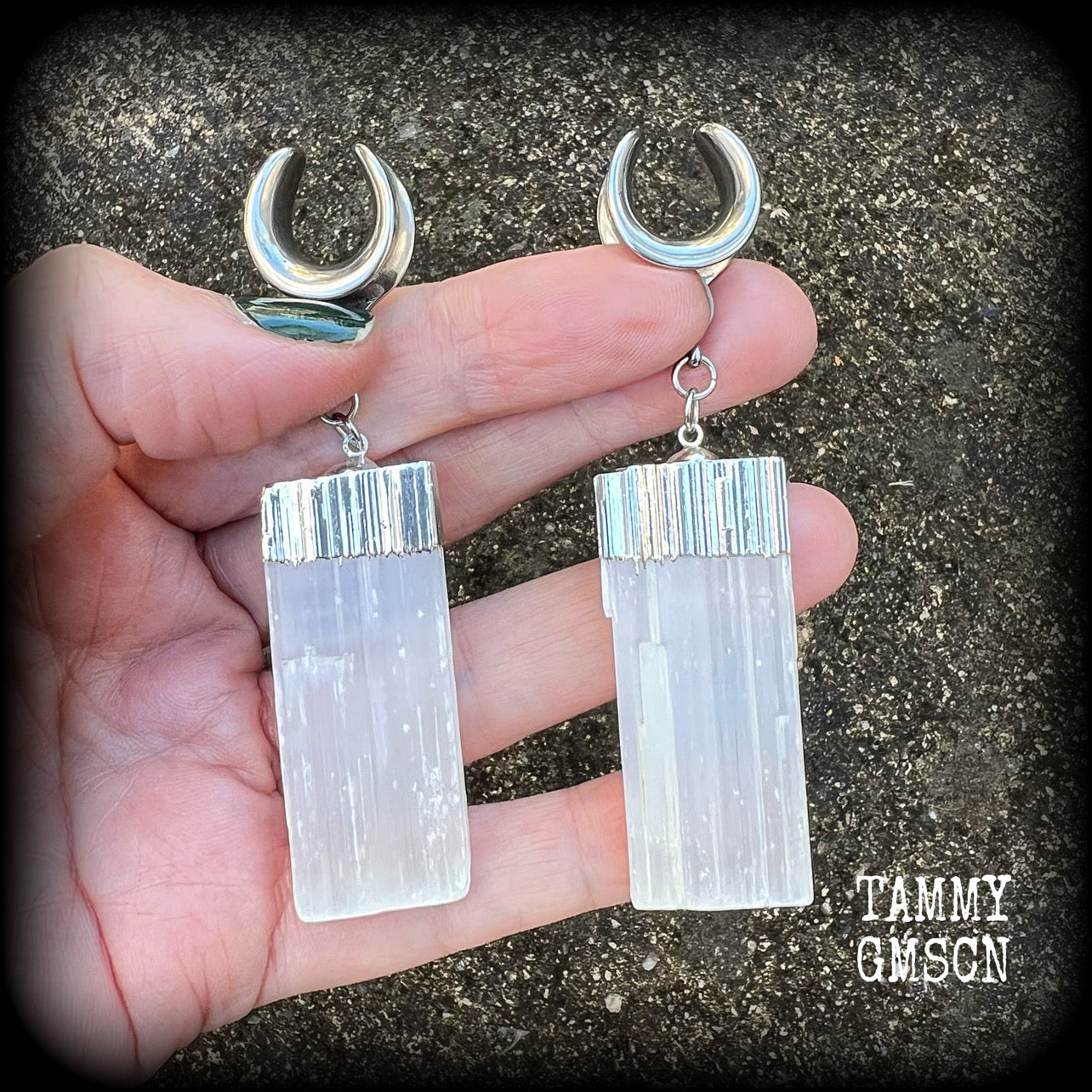 Selenite gauged earrings-Cradles