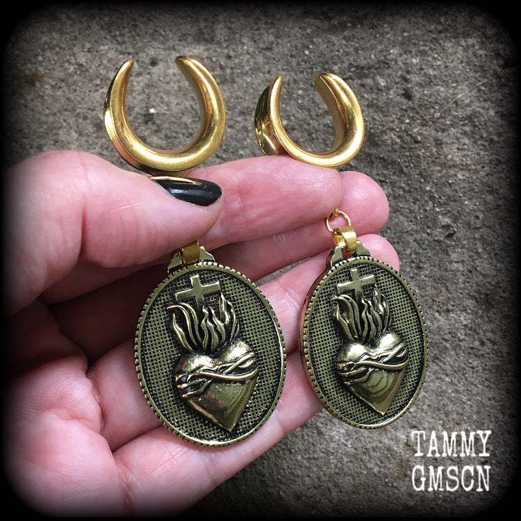Sacred heart gauged earrings