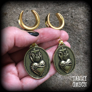 Sacred heart gauged earrings