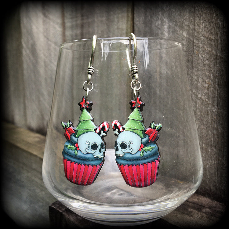 Christmas earrings-Gothic skull cupcake earrings