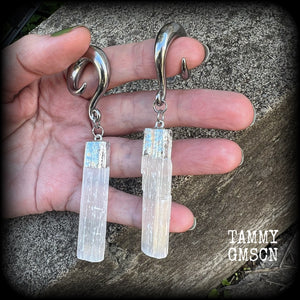 Selenite gauged earrings