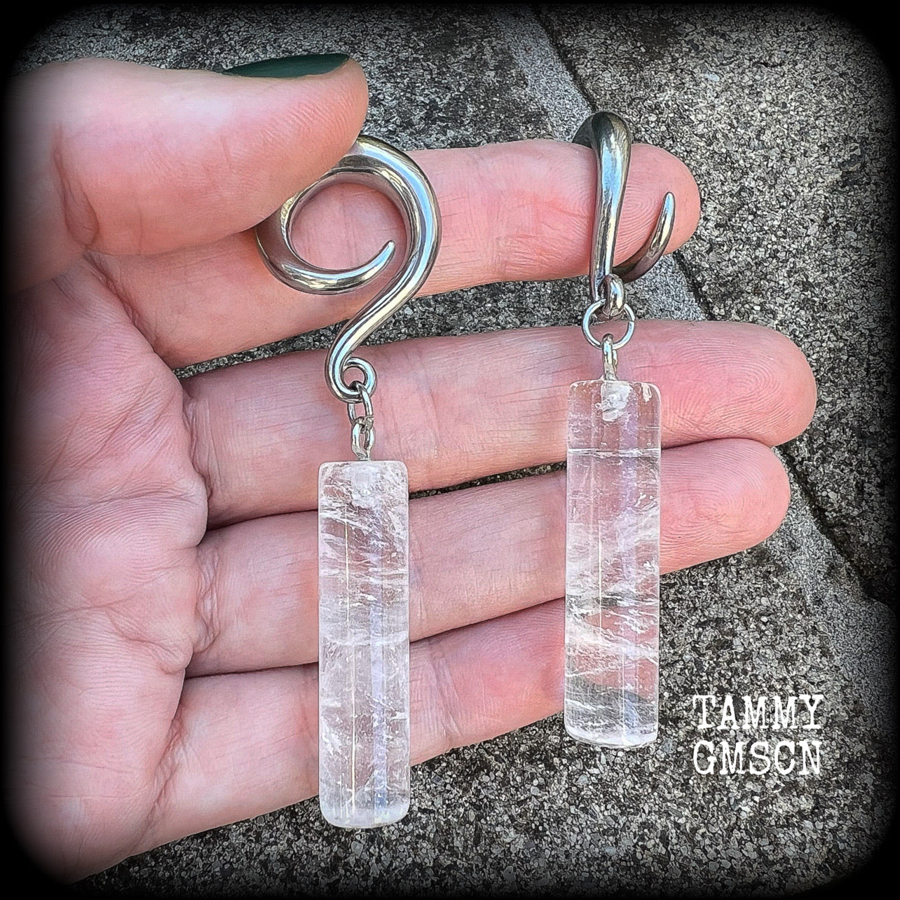 Clear quartz gauged earrings-Gemstone ear weights