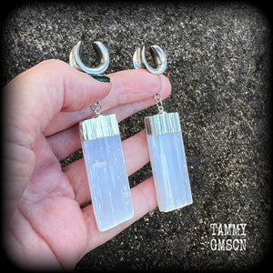 Selenite gauged earrings-Cradles