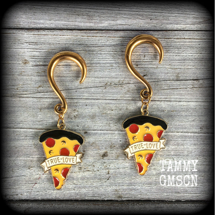 Pizza slice gauged earrings