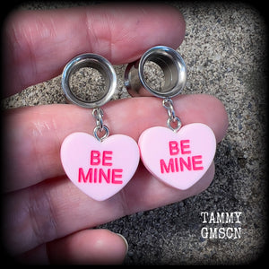 Candy hearts tunnel earrings-Tunnel dangles