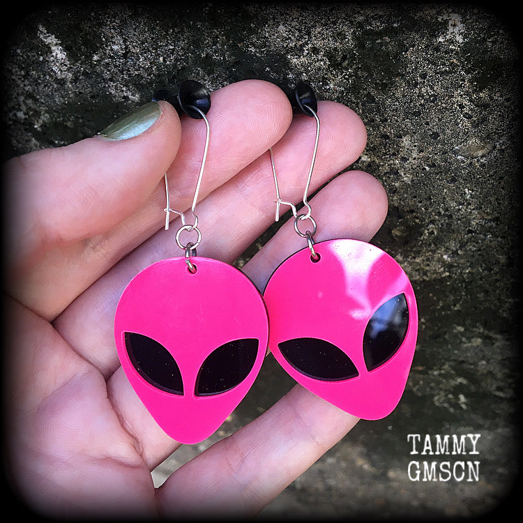 Hot Pink alien earrings