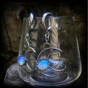 Crescent moon and opalite gauged earrings