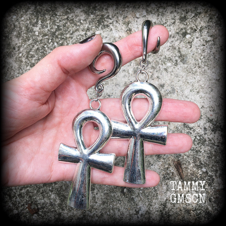 Ankh gauged earrings-Ear hangers