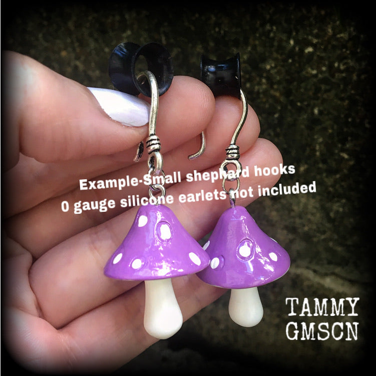 Purple mushroom earrings-Mushroom ear hangers