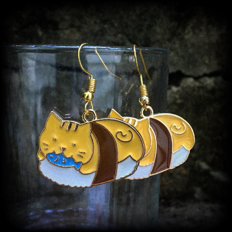 Cat sushi earrings-Crazy Cat Lady earrings