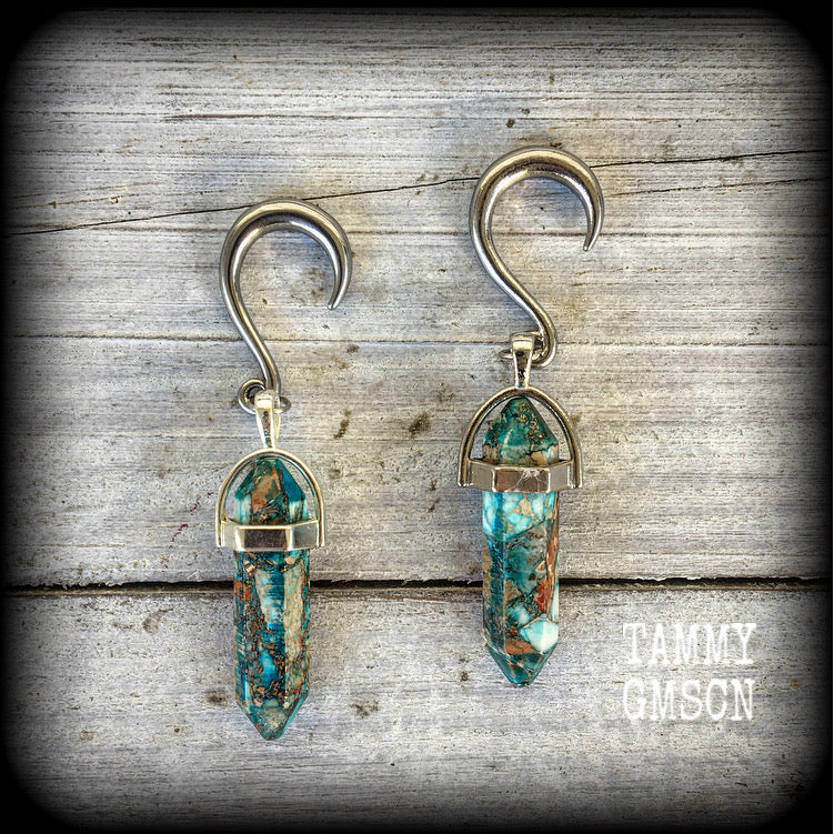 Ocean jasper earrings Ear hangers 6 gauge ear weights Sea jasper earrings Stretched lobes Stretched ears Gauged ears Gauged earrings Body Ear gauges Sea sediment jasper Gemstone ear weights 4mm 6mm 8mm 10mm 12mm 14mm 16mm 19mm 22mm 25mm 28mm 30mm