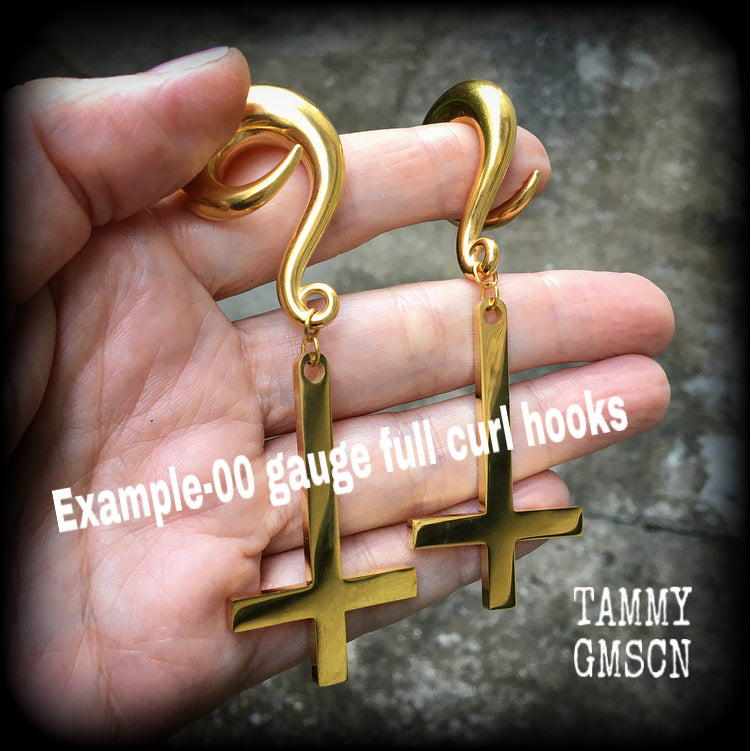 Inverted cross gauged earrings-Satanic jewelry