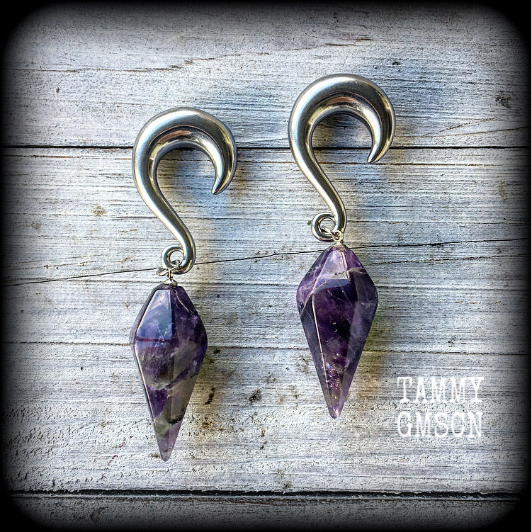 Amethyst gauged earrings