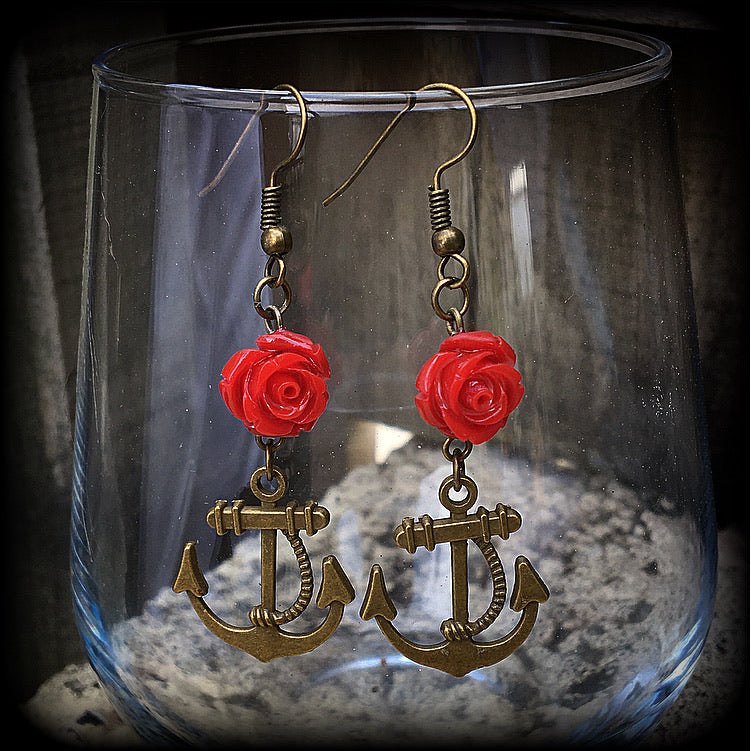 Anchor earrings-Rose earrings