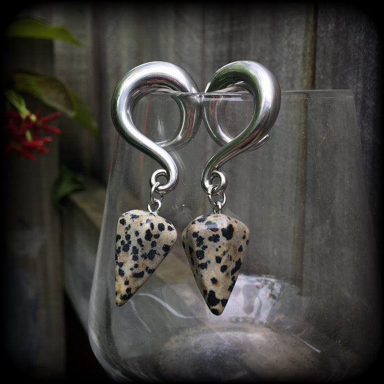 Dalmatian jasper gauged earrings-Gemstone ear weights