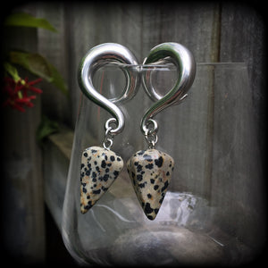Dalmatian jasper gauged earrings-Gemstone ear weights