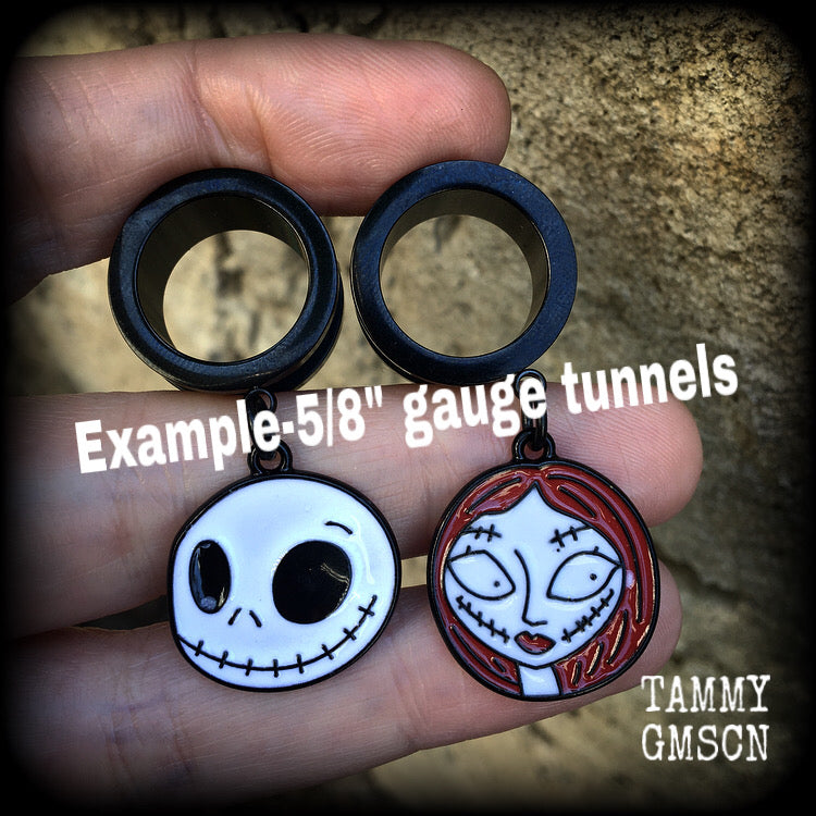 Jack and Sally tunnel earrings-Halloween earrings