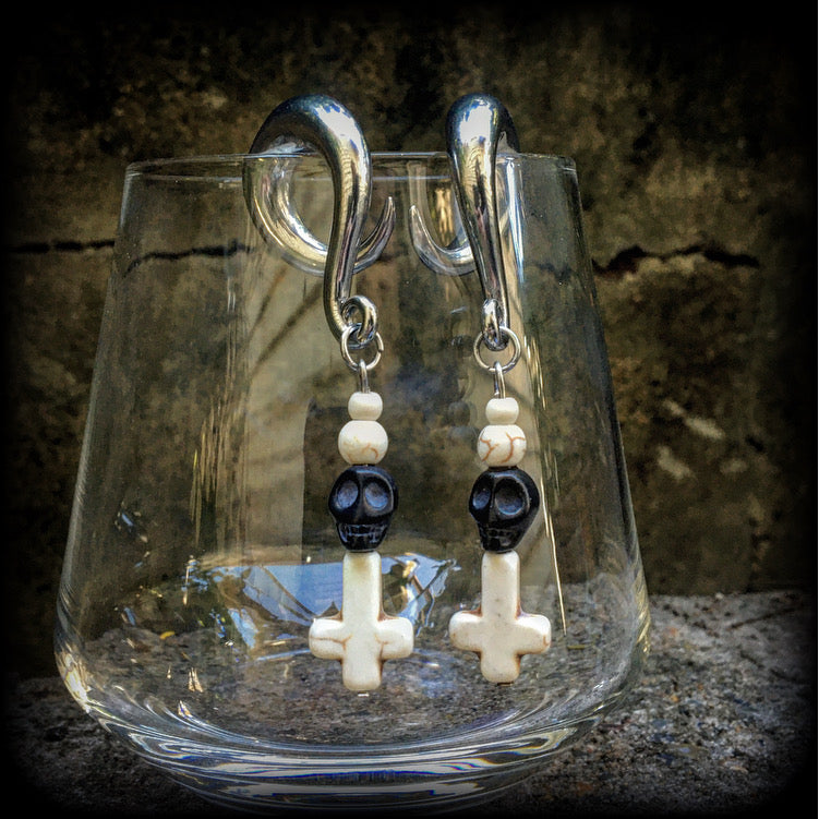 Baron Samedi skull gauged earrings-Voodoo ear hangers