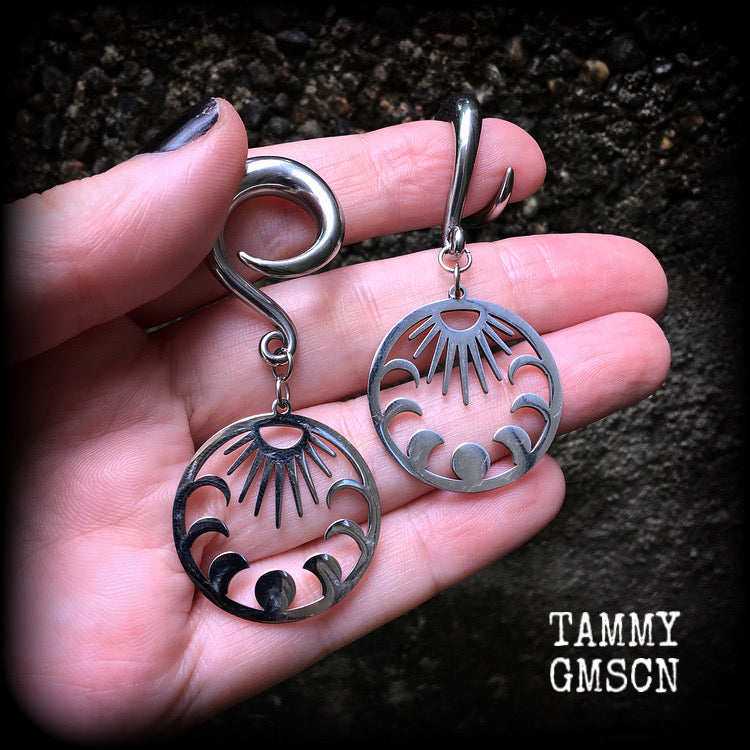 Moon phases gauged earrings