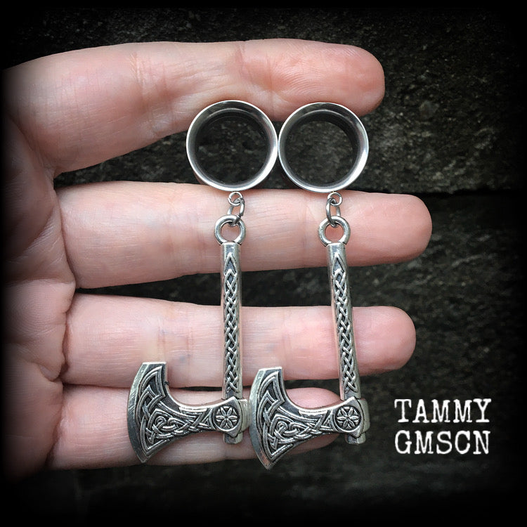 Viking axe tunnel earrings
