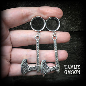 Viking axe tunnel earrings