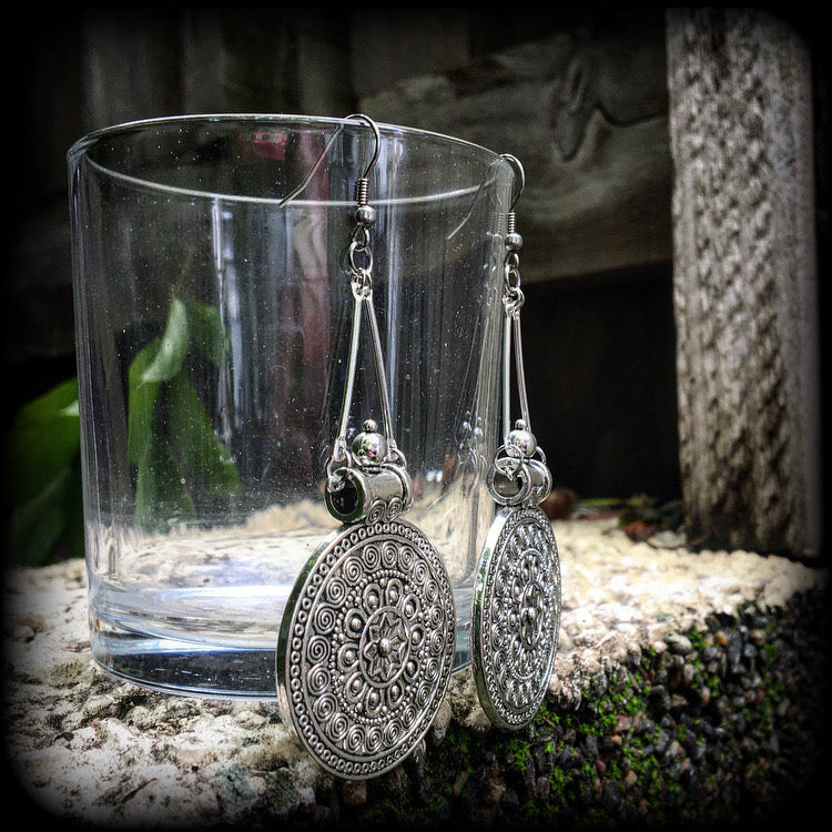 Artemis shield maiden earrings-Mandala earrings