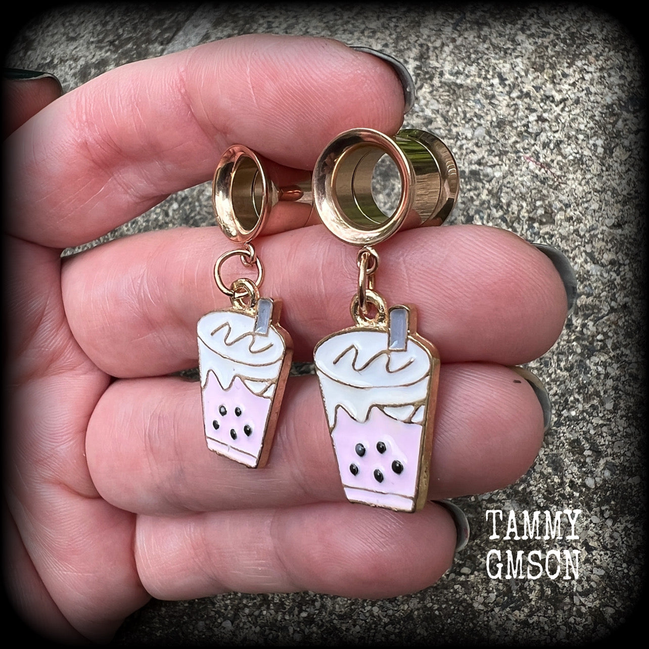 Bubble tea tunnel earrings-Boba tea earrings