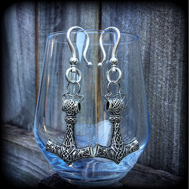 Thors Hammer earrings-Viking ear hangers