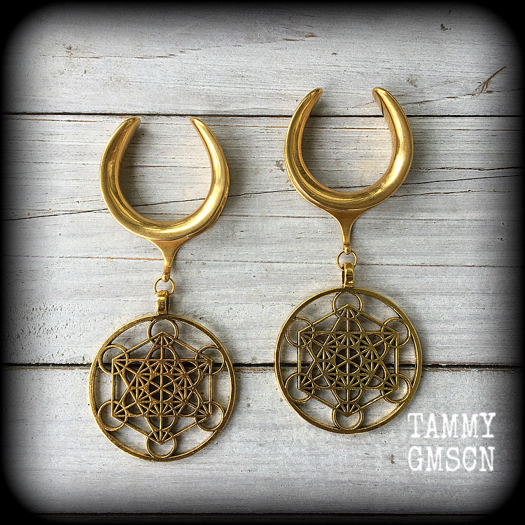 Metatrons cube gauged earrings-Geometric gauges