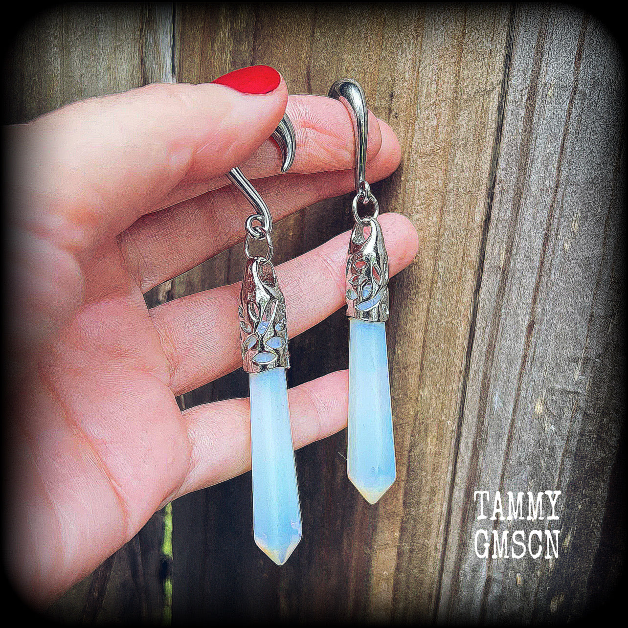 Opalite gemstone gauged earrings