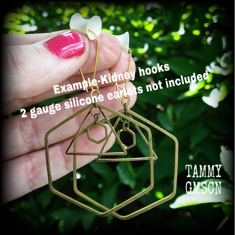 Geometric earrings Ear hangers Tunnel earrings 0 gauge tunnel dangles Body jewelry Stretched ears Stretched lobes Sacred geometry 