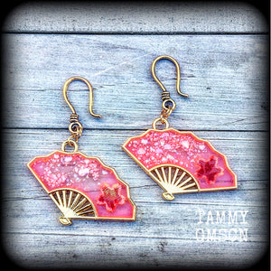 Japanese hand fan earrings-Gauged earrings