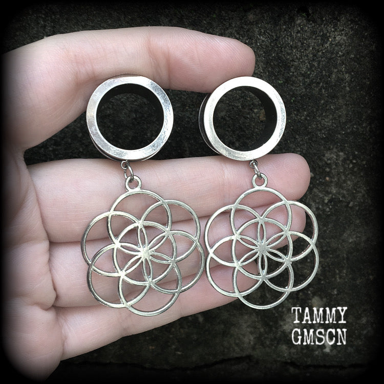 Flower of life tunnel earrings