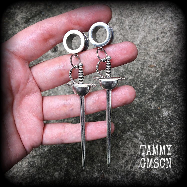 Ace of swords tunnel earrings
