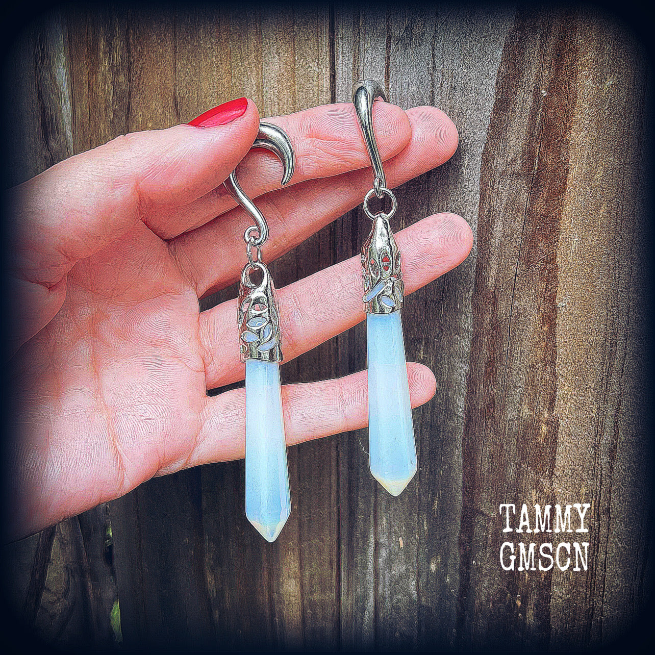 Opalite gemstone gauged earrings