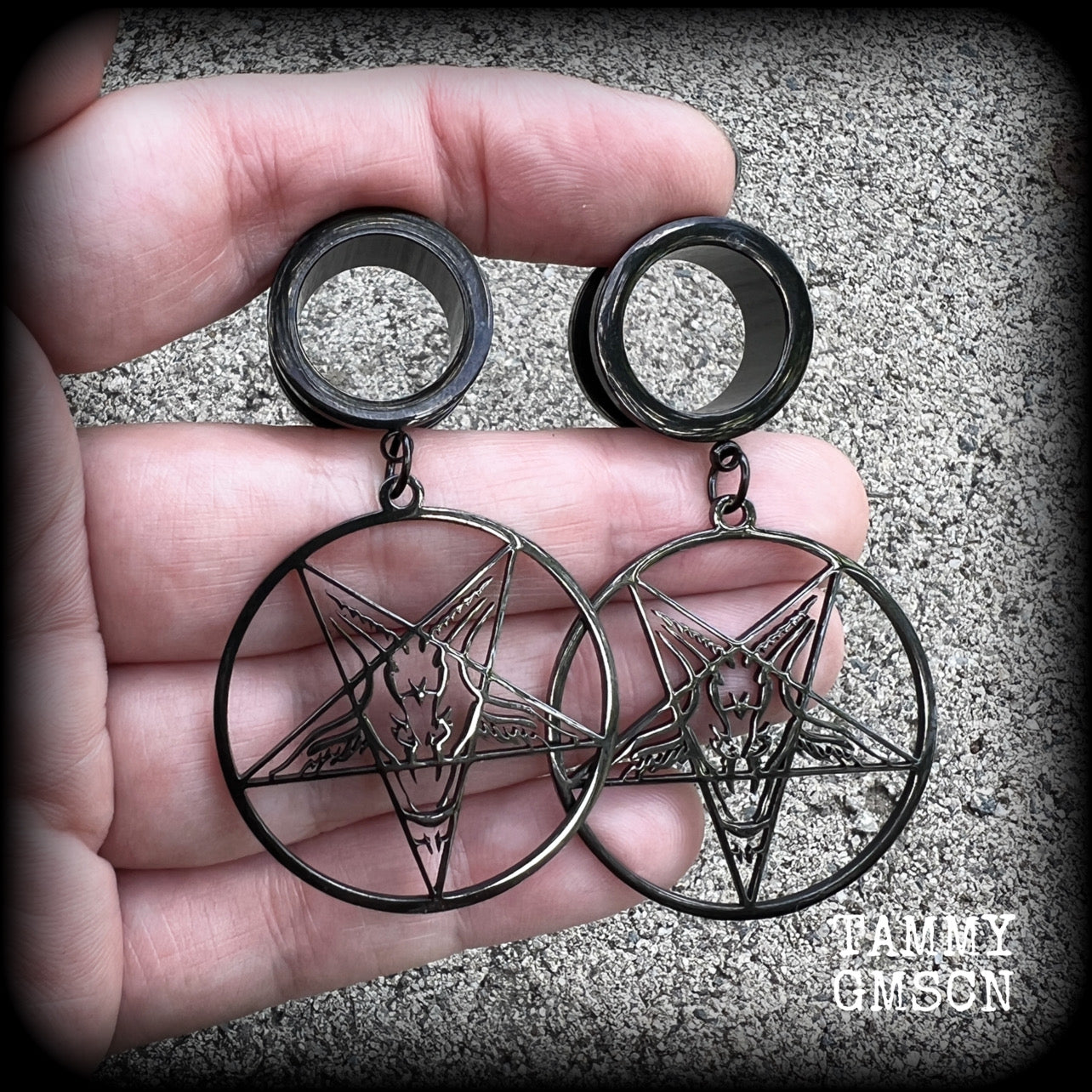 Baphomet tunnel earrings
